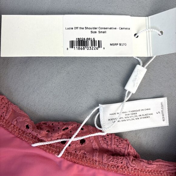 New Pink Swimsuit One Piece Lucia Ruffle Off Shoulder Side Tie Lined S-XL $170 - Picture 15 of 16